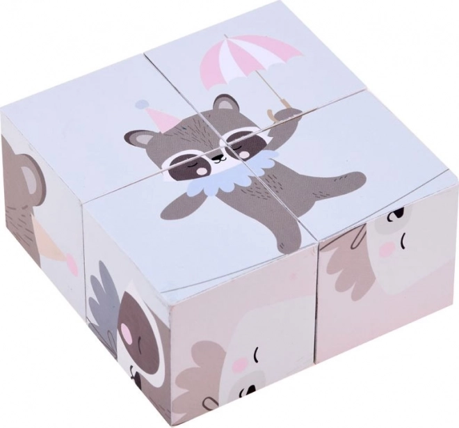 Dřevěné puzzle kostky se zvířátky