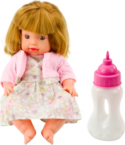 Loutka Babika s Lahvičkou pro Krmení v Růžových Šatech se Zvuky 30 cm
