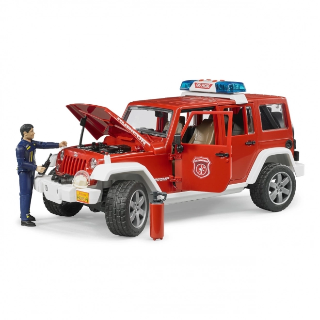 Červený požární Jeep Wrangler s figurkou a příslušenstvím