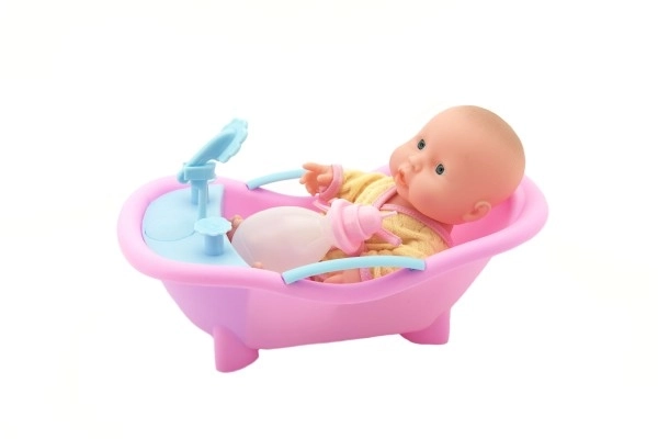 Miminko pevné tělo ve vaničce s doplňky plast 20cm asst 3 barvy v síťce