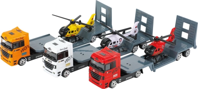 Auto/kamion podvalník + helikoptéra plast 18cm na volný chod 3 barvy v krabičce 24x12,5x5cm