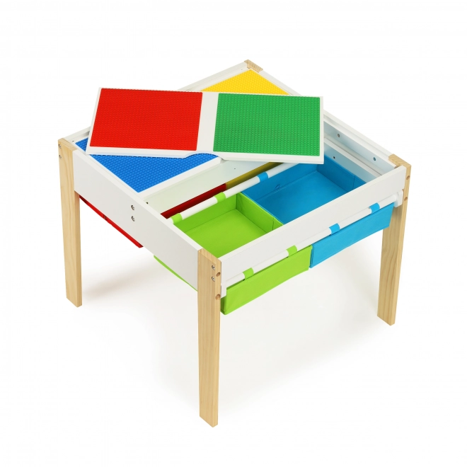 ECOTOYS Dětský dřevěný stůl s hrací deskou a dvěma židličkami