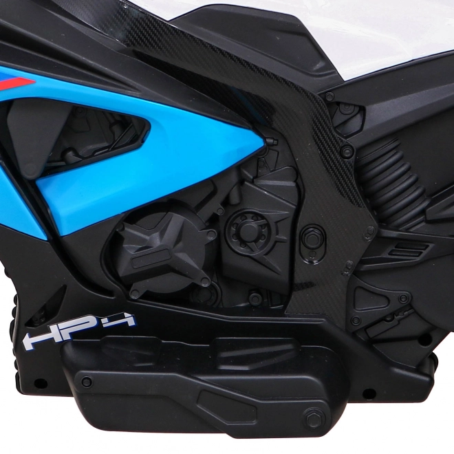 BMW HP4 Dětská motorka na baterie Modrá + 3 kola + LED + MP3 USB + Eko kůže