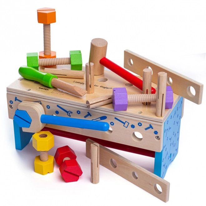 Dřevěný ponk a přepravka na nářadí 2v1 Bigjigs Toys