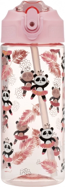 Růžová dětská láhev na pití s brčkem Panda 500 ml