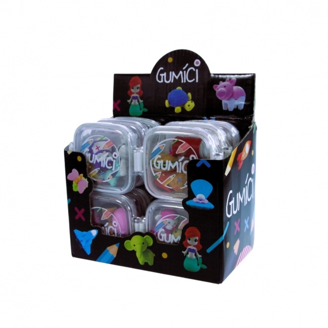 Gumové minigumy ve tvaru zvířat a produktů