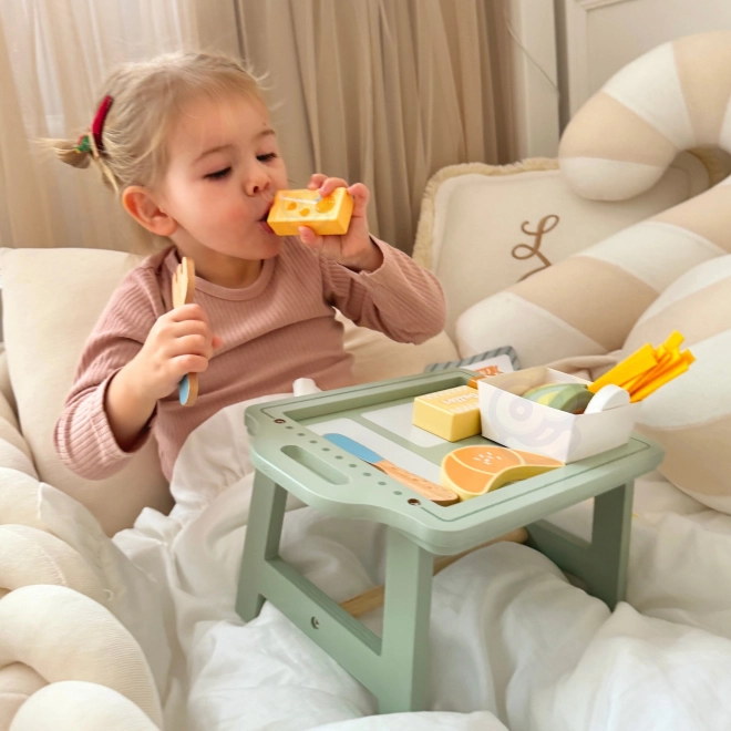 Woopie Green Snídaňová Sada s Tácem a Dřevěnými Doplňky Pastelová