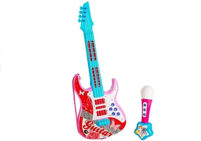 Elektrická kytara s mikrofonem pro malé rockové hvězdy