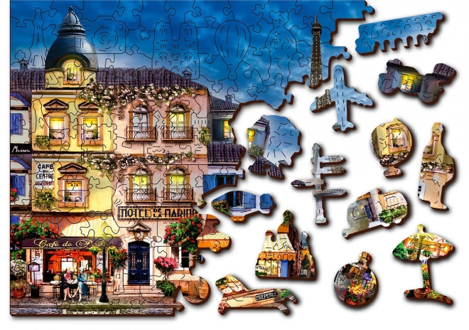 Dřevěné puzzle Snídaně v Paříži 2v1