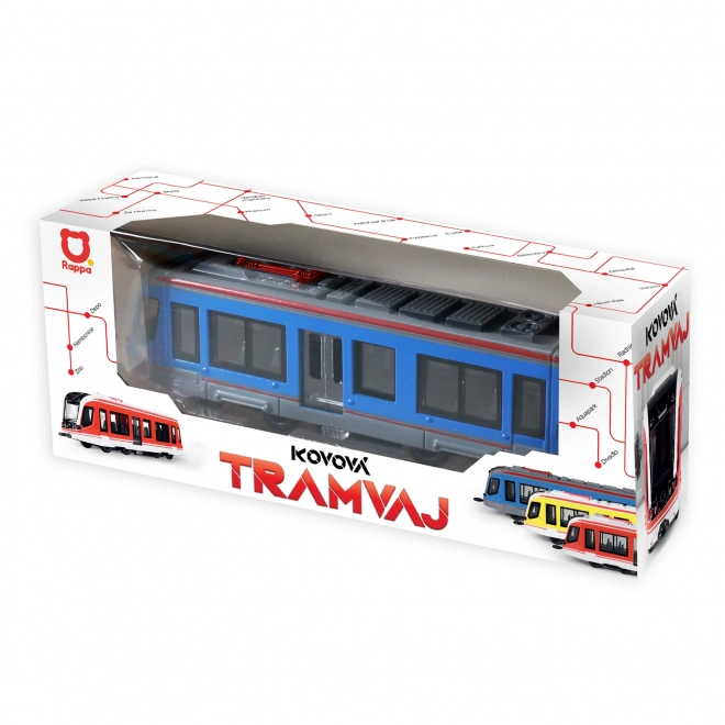 Kovová tramvaj modrá 20cm