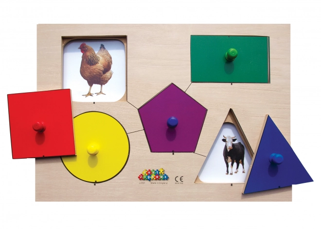 Just Jigsaws Dřevěné deskové puzzle Tvary a paměť 6 dílů a 4 předlohy