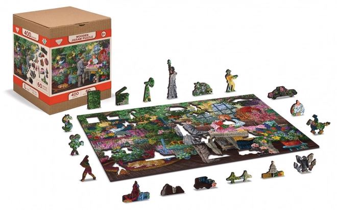 Dřevěné puzzle Květinářství 2v1