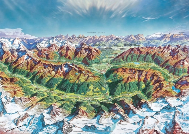 Heye puzzle Map Art: Horský svět v Alpách 2000 dílků