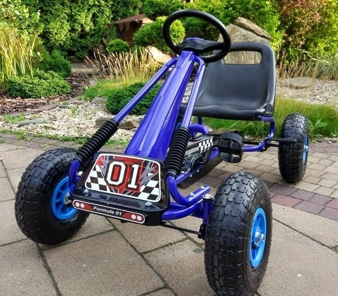 Pedálová vzduchová motokára + Nafukovací pneumatiky + Nastavitelné sedadlo – Modrá