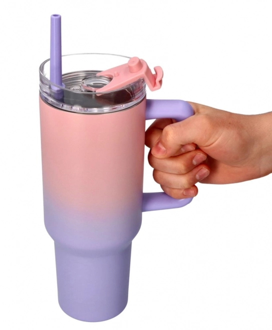Velký pastelový termohrnek se slámkou