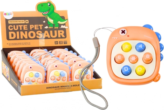 Interaktivní hra Whack A Mole s písmenky oranžový dinosaurus