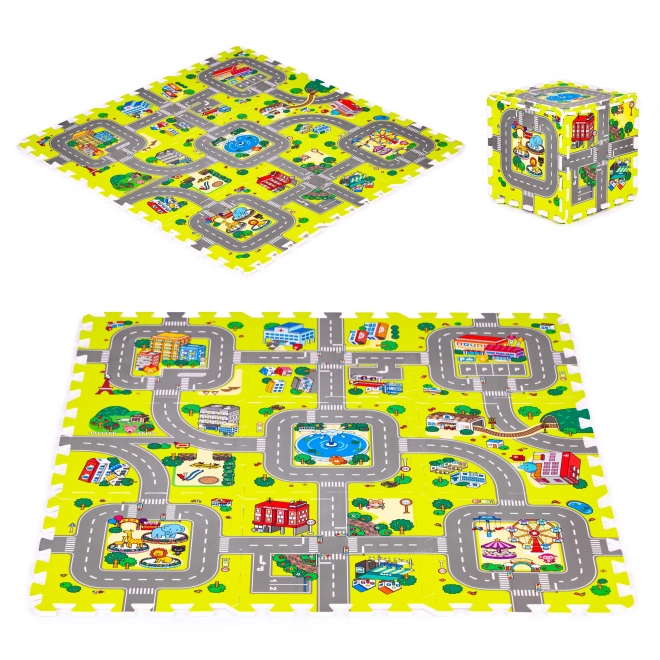 Pěnová hrací podložka město – 9 dílů 90,5 × 90,5 cm IPLAY