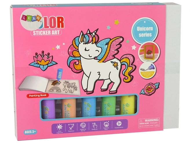 sada samolepek na sklo Jednorožec DIY 8 barev s třpytkami