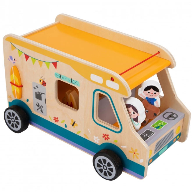 Tooky Toy dřevěný karavan s postavami pro kempování