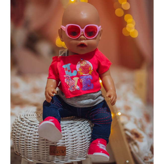 Stylové oblečení pro panenku LOVE s brýlemi a botičkami 43-46 cm
