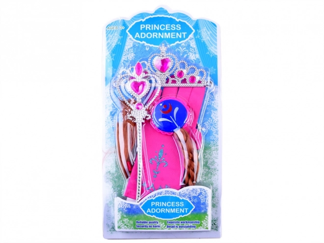 Kostýmový set Princezna s korunkou a copánky – Růžová