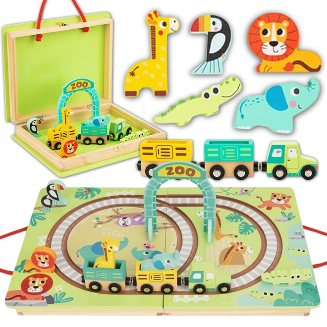 Dřevěná vláčková dráha ZOO s magnetickými vagónky od Tooky Toy