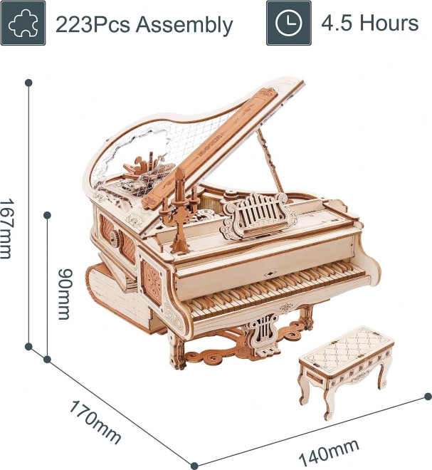 RoboTime 3D Dřevěné mechanické puzzle Kouzelné piáno (elektrický pohon)
