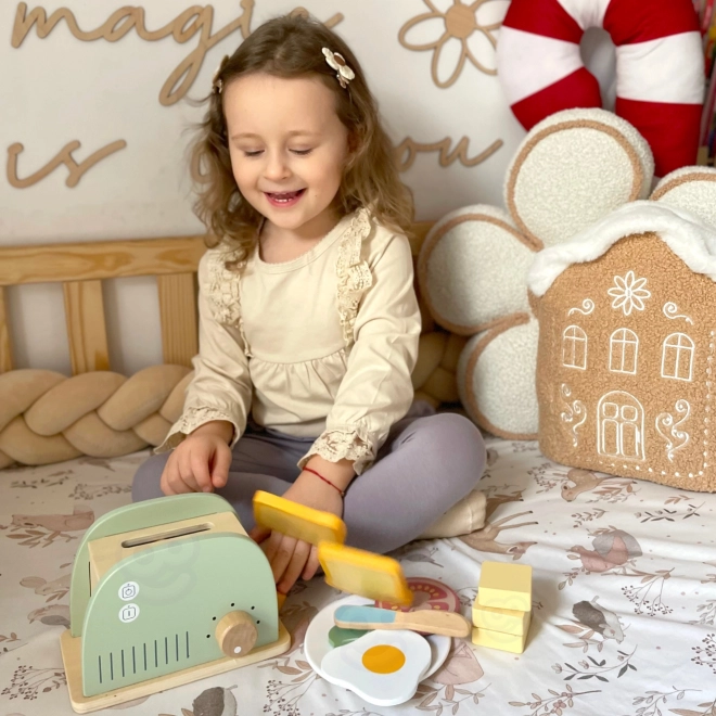 Dřevěný toster pastelový snídaňový set od Tooky Toy