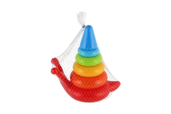 Skládanka pyramida kroužky šnek plast 6ks v síťce 18x20x12cm  12m+