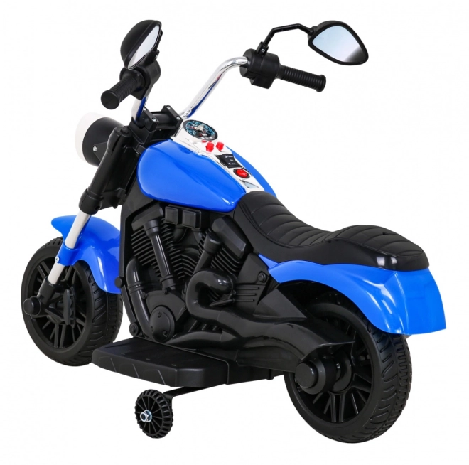 Dětská bateriová motorka Chopper V-Max + klakson Melodies + světla + pomocná kolečka – Modrá