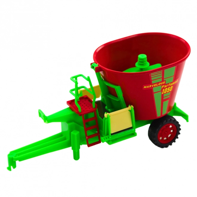 Traktor s přívěsem a krmným vozem
