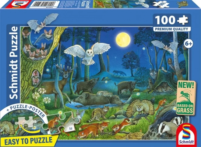 Puzzle Lesní zvířátka v noci 100 dílků