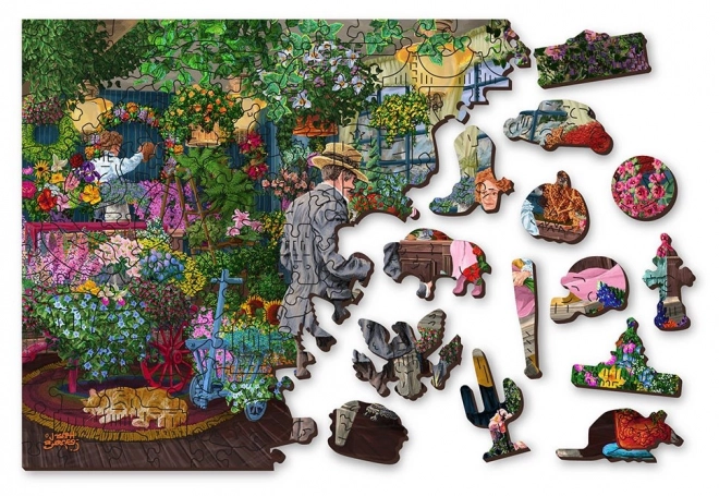 Dřevěné puzzle Květinářství 2v1