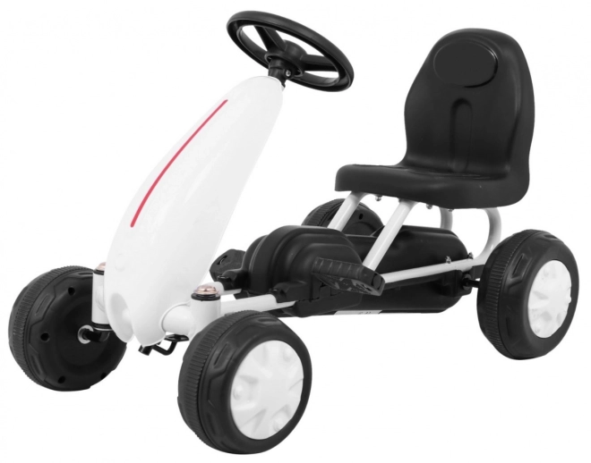 První šlapací motokára + Řetězový pohon + Gumová kola – Bílá