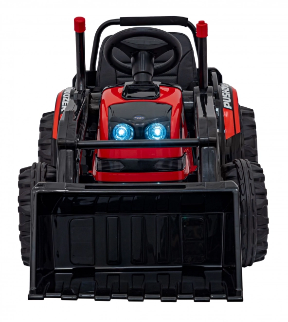 Dětský červený traktor a bagr na baterie s pohyblivou lžící