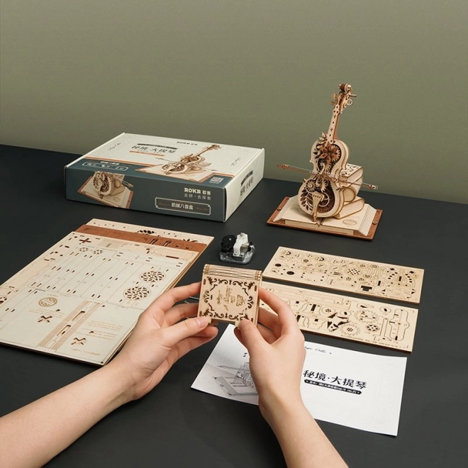 RoboTime dřevěné mechanické puzzle Kouzelné violoncello (elektrický pohon)