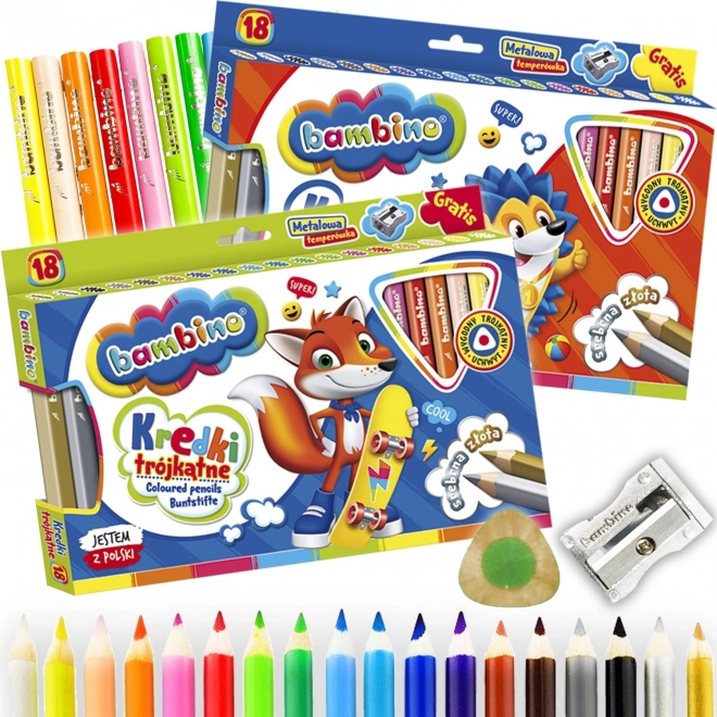 Bambino trojúhelníkové pastelky 18 barev s ořezávátkem