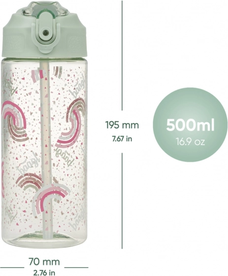 Tritanová láhev na pití s brčkem Duha 500 ml