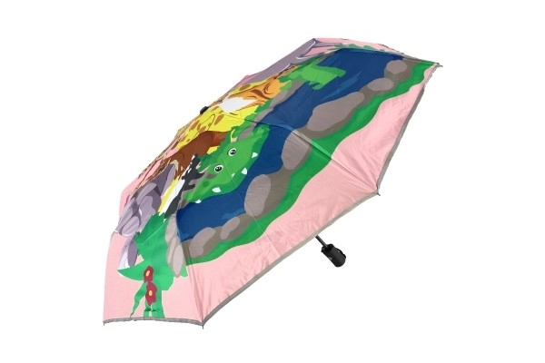 Deštník Zvířátka skládací vystřelovací látka/kov 28cm růžový v sáčku
