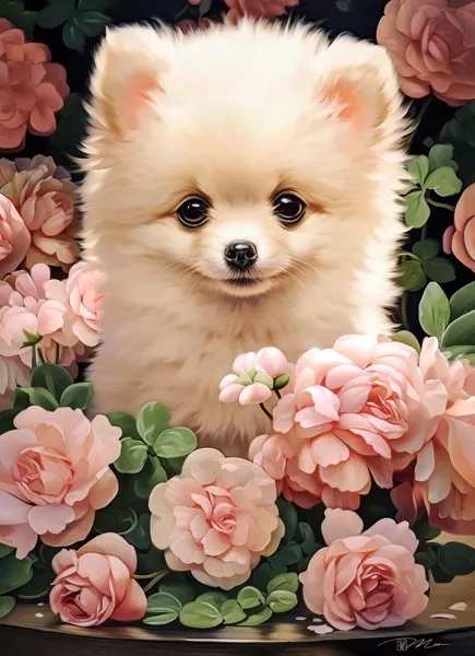 Puzzle Pomeranian ve Růžích
