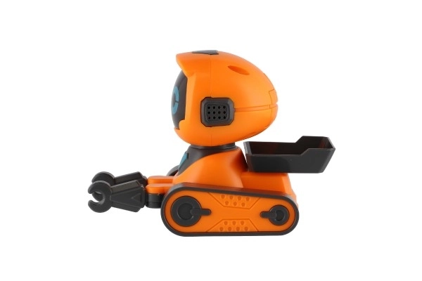 Robot s fixou jezdící po namalované čáře plast 7x12cm na baterie se světlem, zvukem v krabici 18x23