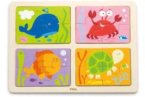 Dřevěné puzzle s motivy mořských živočichů