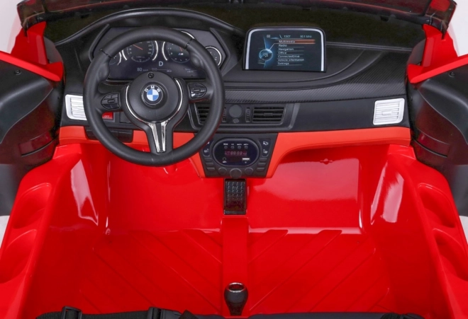 BMW X6M XXL pro 2 děti Červená + dálkové ovládání + eko kůže + bezpečnostní pásy + pomalý rozjezd + MP3 USB + LED dioda