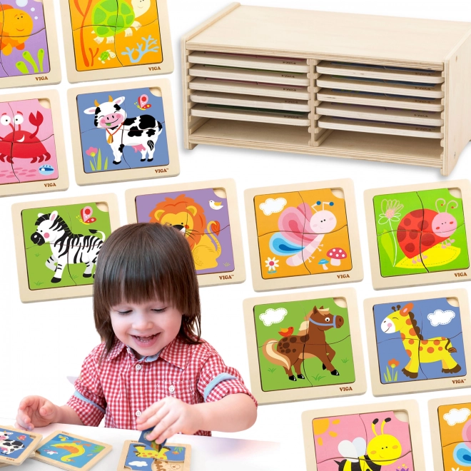 VIGA dřevěné puzzle se 12 deskami ve stojanu