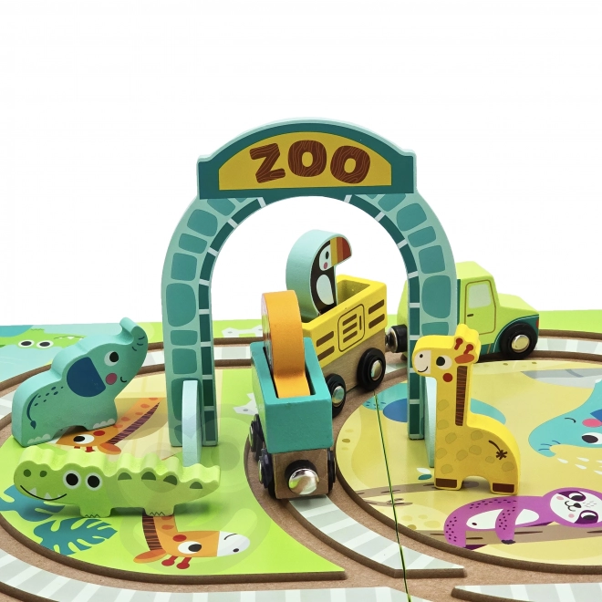 Dřevěná vláčková dráha ZOO s magnetickými vagónky od Tooky Toy