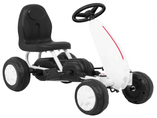 První šlapací motokára + Řetězový pohon + Gumová kola – Bílá