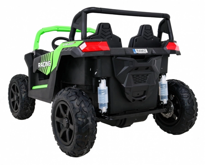 Silná závodní čtyřkolka buggy pro 2 děti Zelená + Střídavý motor + Nafukovací kola + LED audio
