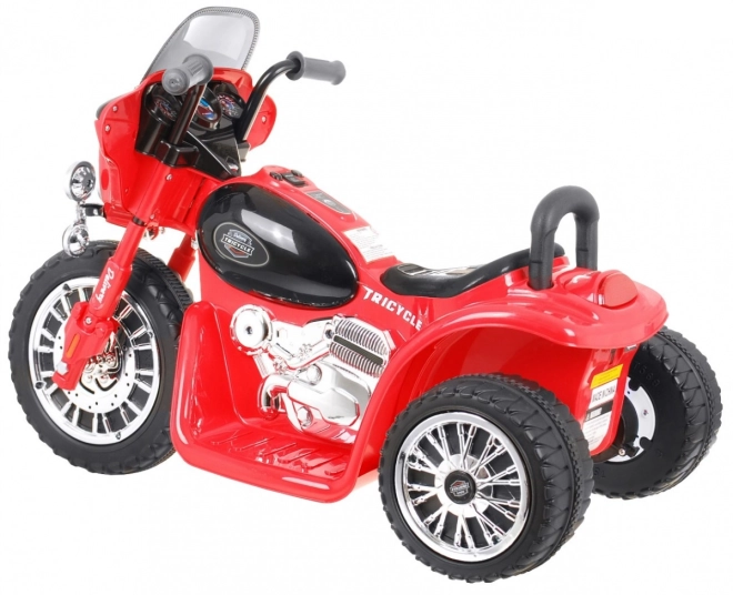 Dětská motorka baterie Chopper + 3 kola + zvuky + LED světla – Červená