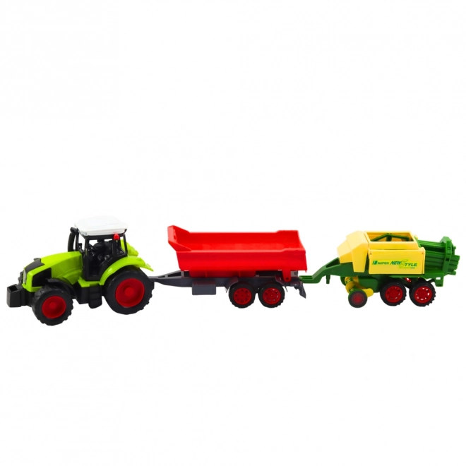 Sada traktor s přívěsem a lisem