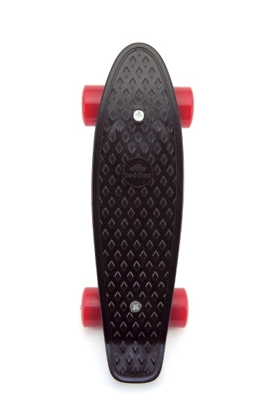 Skateboard - pennyboard 43cm, nosnost 60kg plastové osy – Černý, červená kola